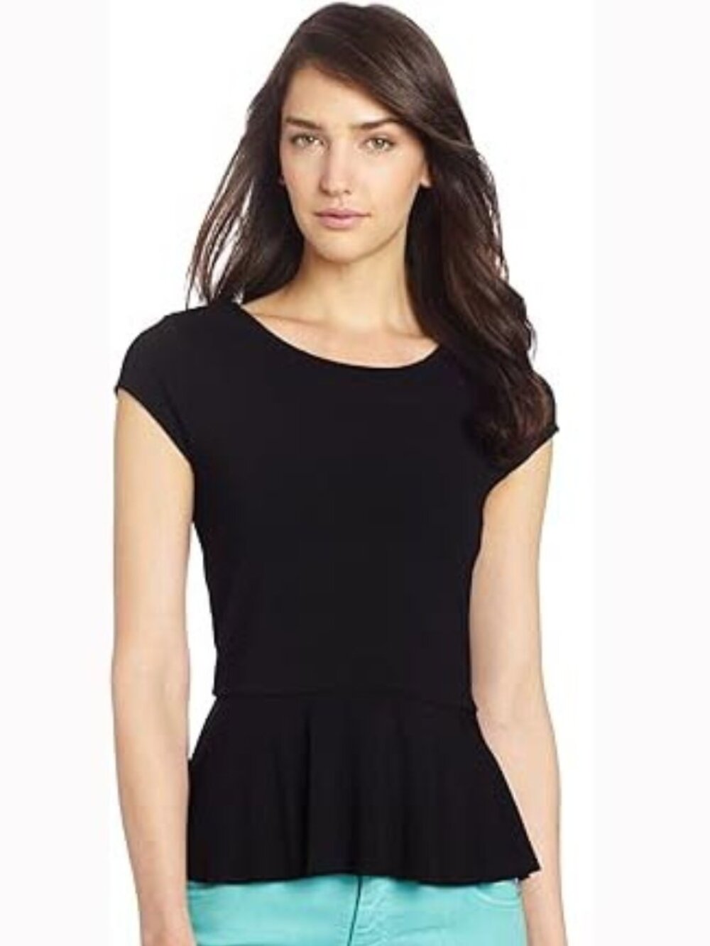 Vince Camuto Black Cap Sleeve Peplum Ruffle Hem Top